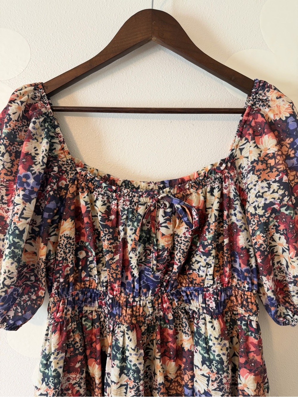 EUC Baltic Born Eden Dress Multi-Color Floral Puff Sleeve Square Neck Midi Dress - Picture 7 of 14